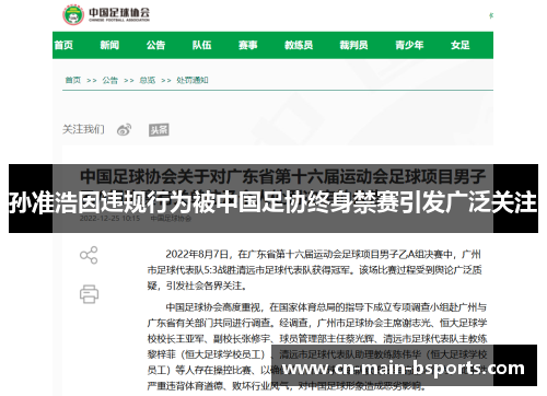孙准浩因违规行为被中国足协终身禁赛引发广泛关注 孙准浩因违规行为被中国足协终身禁赛引发广泛关注
